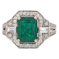 Bold Emerald Ring in Solid 14k White Gold w Diamond Accents  Emerald Cut 8x6mm