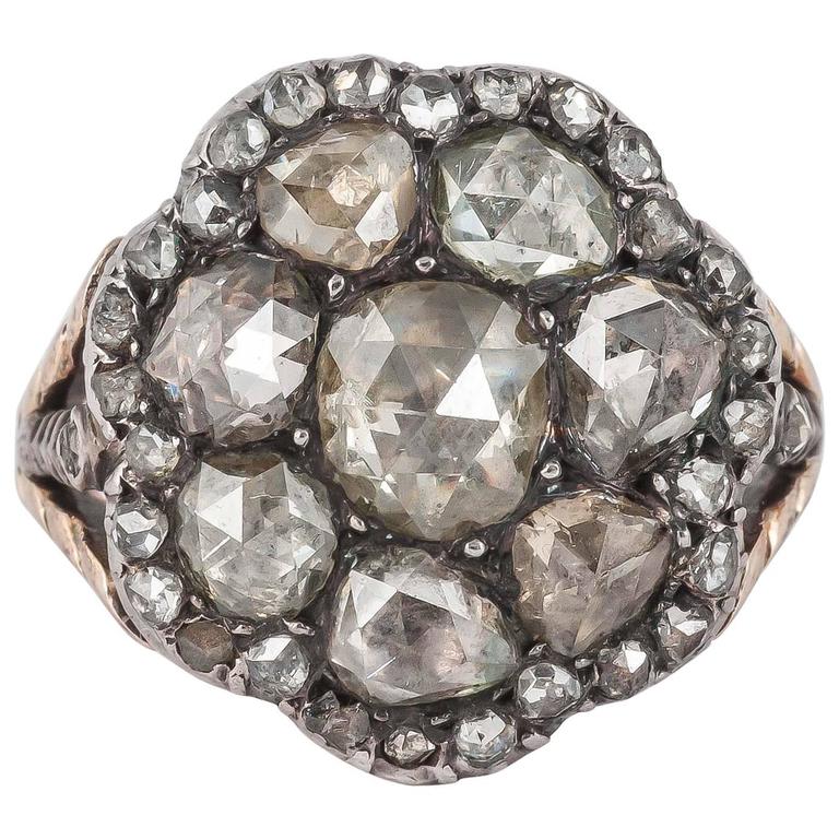 Georgian Closed Back Diamond Silver Gold Ring For Sale at 1stDibs