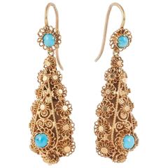 Regency Türkis Gold Cannetille Tropfenohrringe
