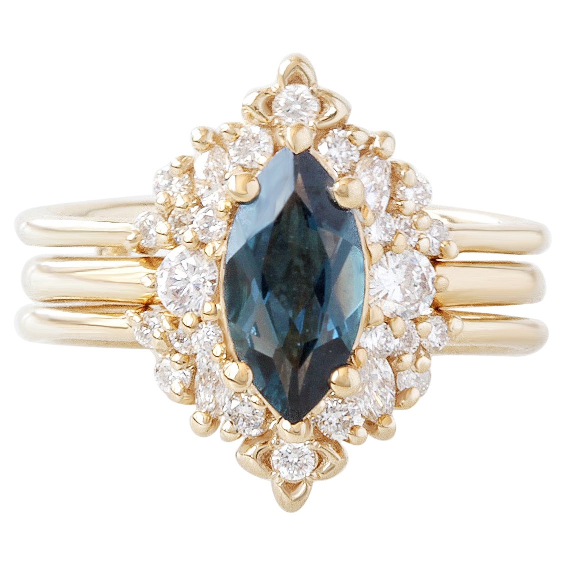 For Sale:  Marquise London Blue Topaz Modern Engagement Ring Isabella & Orchid Ring Guard