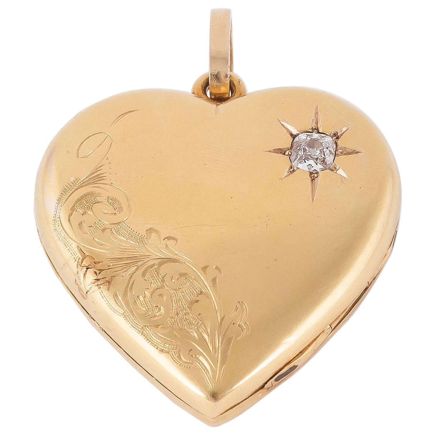 Victorian Diamond Gold Heart Locket For Sale