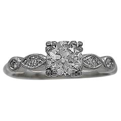 Art Deco .70 Carat Diamond Palladium Engagement Ring