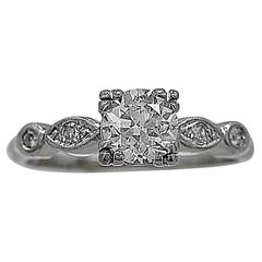 Antique Art Deco .70 Carat Diamond Palladium Engagement Ring 