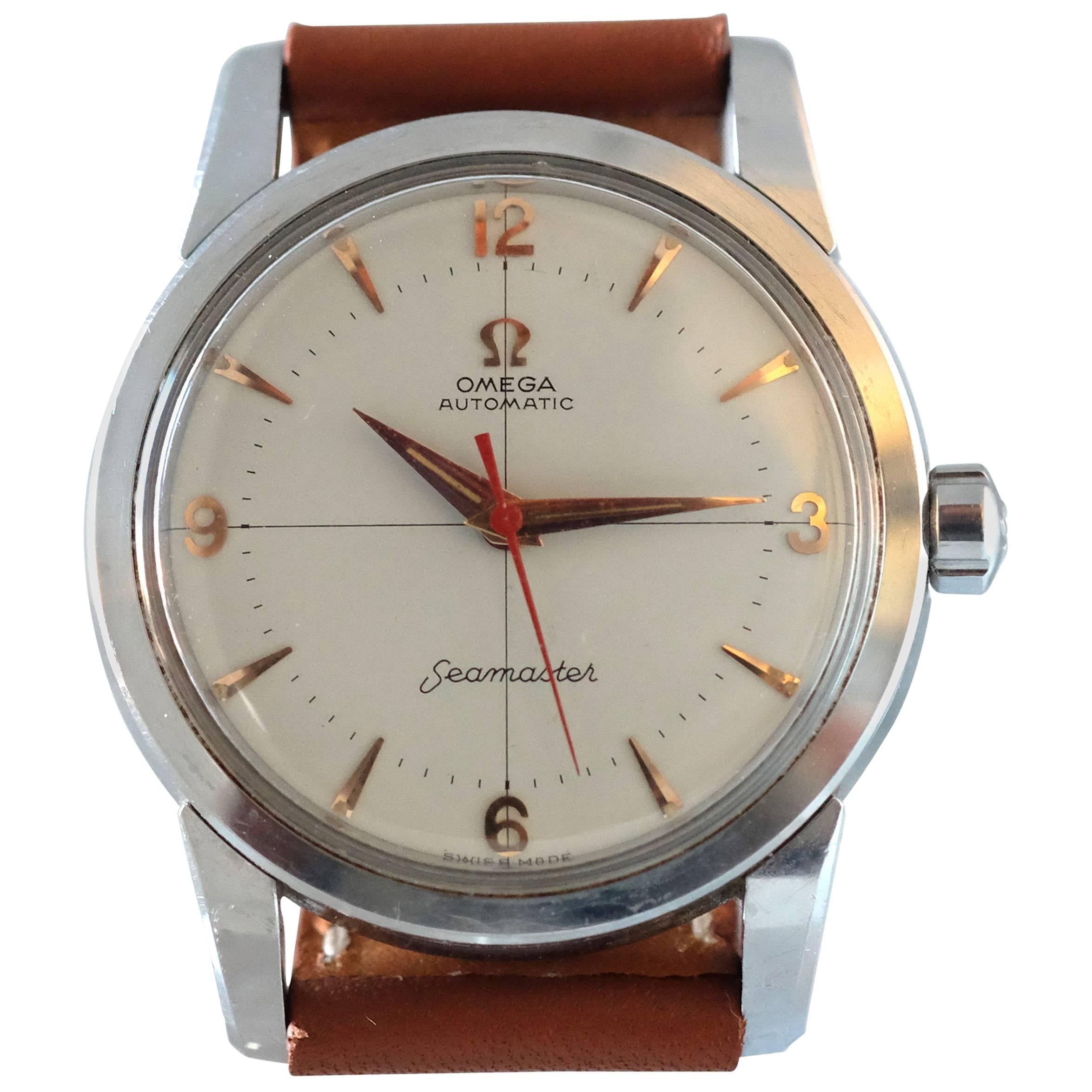 Omega Stainless Steel Seamaster Crosshair Dial Wristwatch For Sale