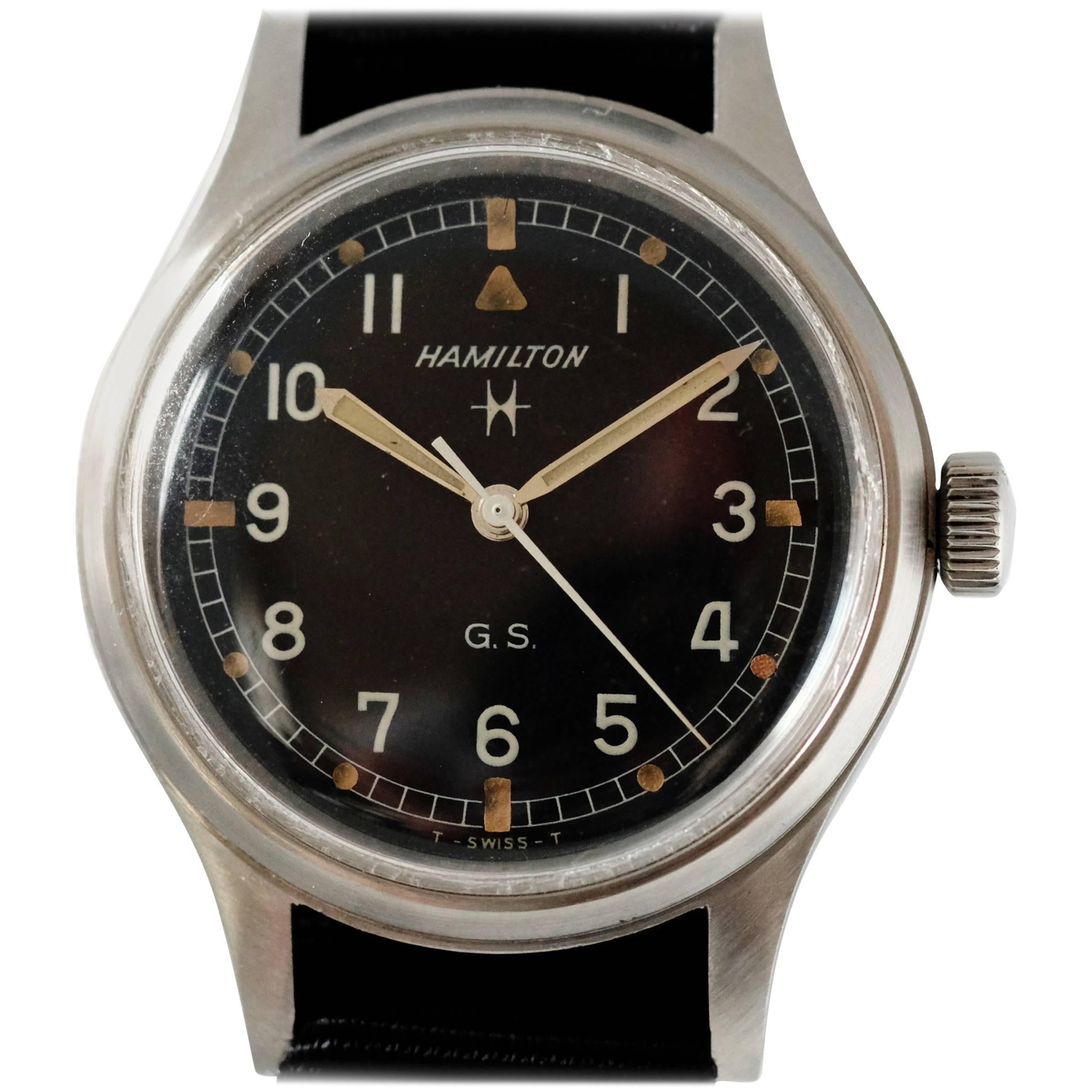 Hamilton Stainless Steel Tropical Military Wristwatch For Sale