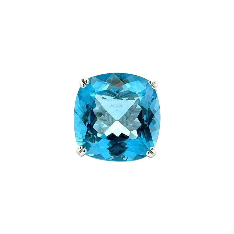 Blue Topaz 52.30 CT & Diamond Cocktail Ring 0.90CT In 14K White Gold For Sale