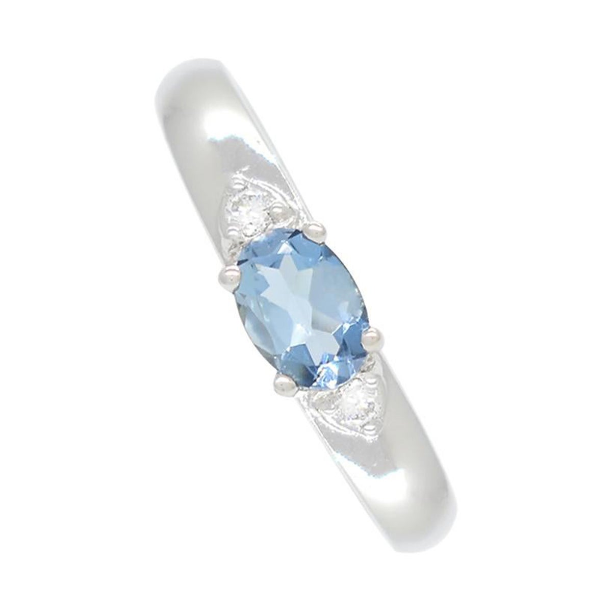 Aquamarine and Diamond Stackable Ring East-West Style in Solid White Gold For Sale