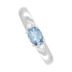 Aquamarine and Diamond Stackable Ring East-West Style in Solid White Gold