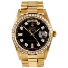 Rolex Men's 36mm President Day-date 18038 Black Diamond 18k