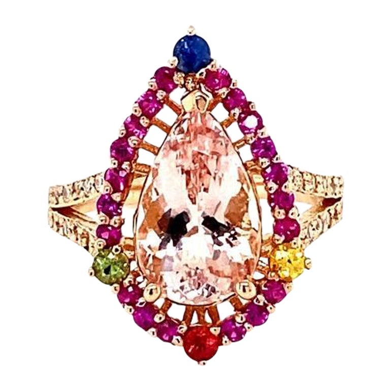 4.02 Carat Morganite Diamond Sapphire Rose Gold Cocktail Ring For Sale