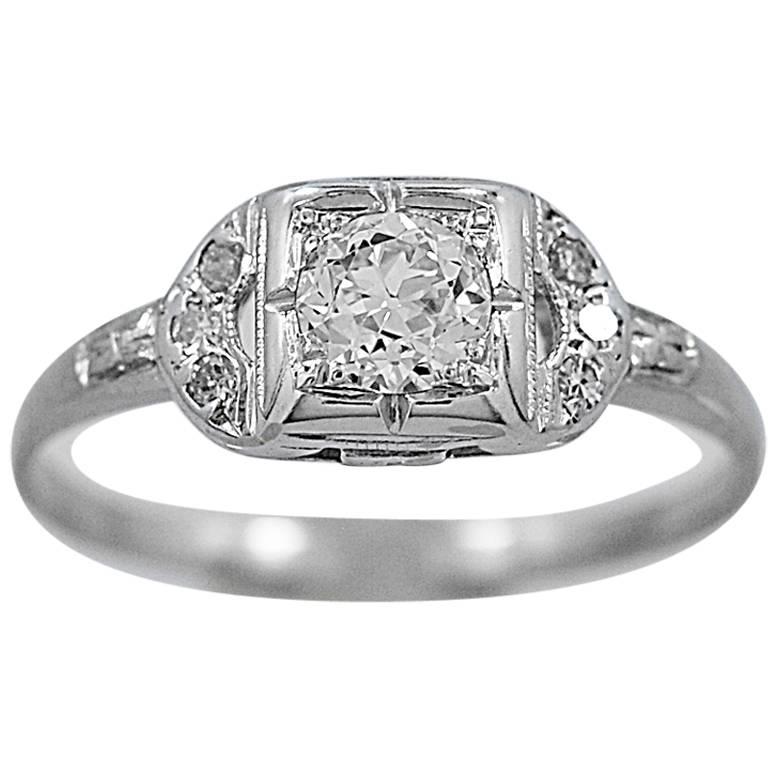 Art Deco .35 Carat Diamond Gold Engagement Ring For Sale