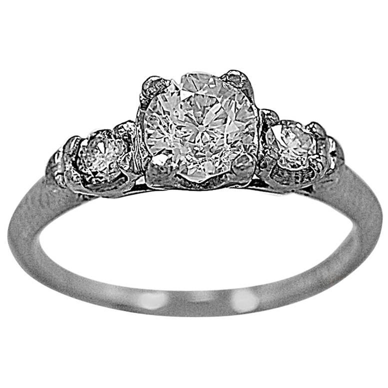 Art Deco .51 Carat 3 Stone Diamond Platinum Ring 
