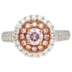 GIA Certified 1.38 CTW Round Fancy Pink-Purple Diamond Ring with Diamond Halo