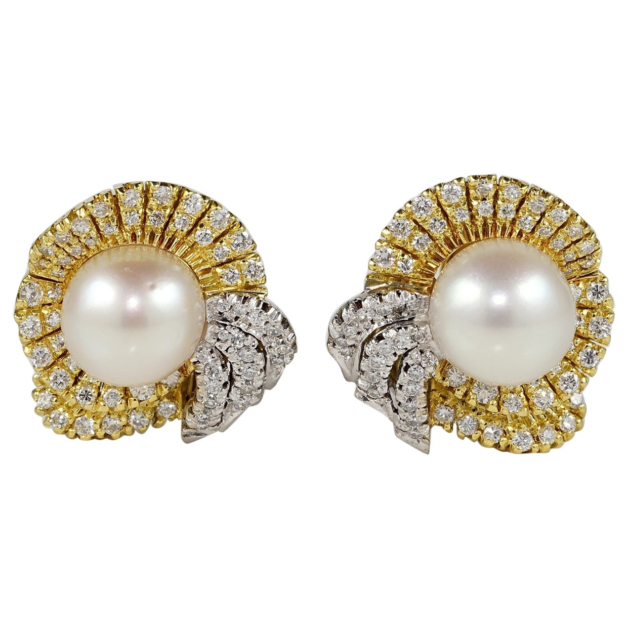Boucles d'oreilles Retro Fabulous South Sea Pearl Diamond 18 KT Bow Earrings