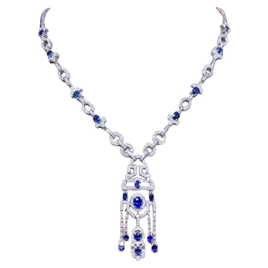 AIG Certified 12.27 Ct Ceylon sapphires Diamonds 4.98 Ct 18K Gold Necklace  For Sale