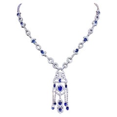 AIG Certified 12.27 Ct Ceylon sapphires Diamonds 4.98 Ct 18K Gold Necklace 
