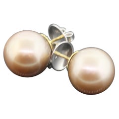 Hakimoto By Jewel Of Ocean 18K Gold 15mm Tahitian South Sea Pearl Stud Earrings 