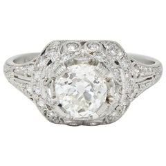 Vintage Art Deco 1.71 CTW Old Mine Cut Diamond Platinum Ribbon Engagement Ring