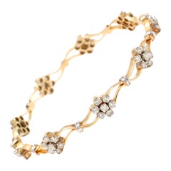 2.5CTW Diamond Flower Bangle, 18K Yellow Gold, Length 7.75 Inches, Stackable