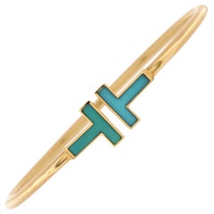 Tiffany & Co. T Wire Bracelet 18K Yellow Gold with Turquoise