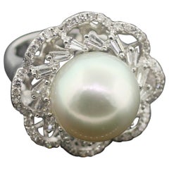 Hakimoto 18K White Gold & Diamonds 14.5 mm South Sea Pearl Cocktail Ring