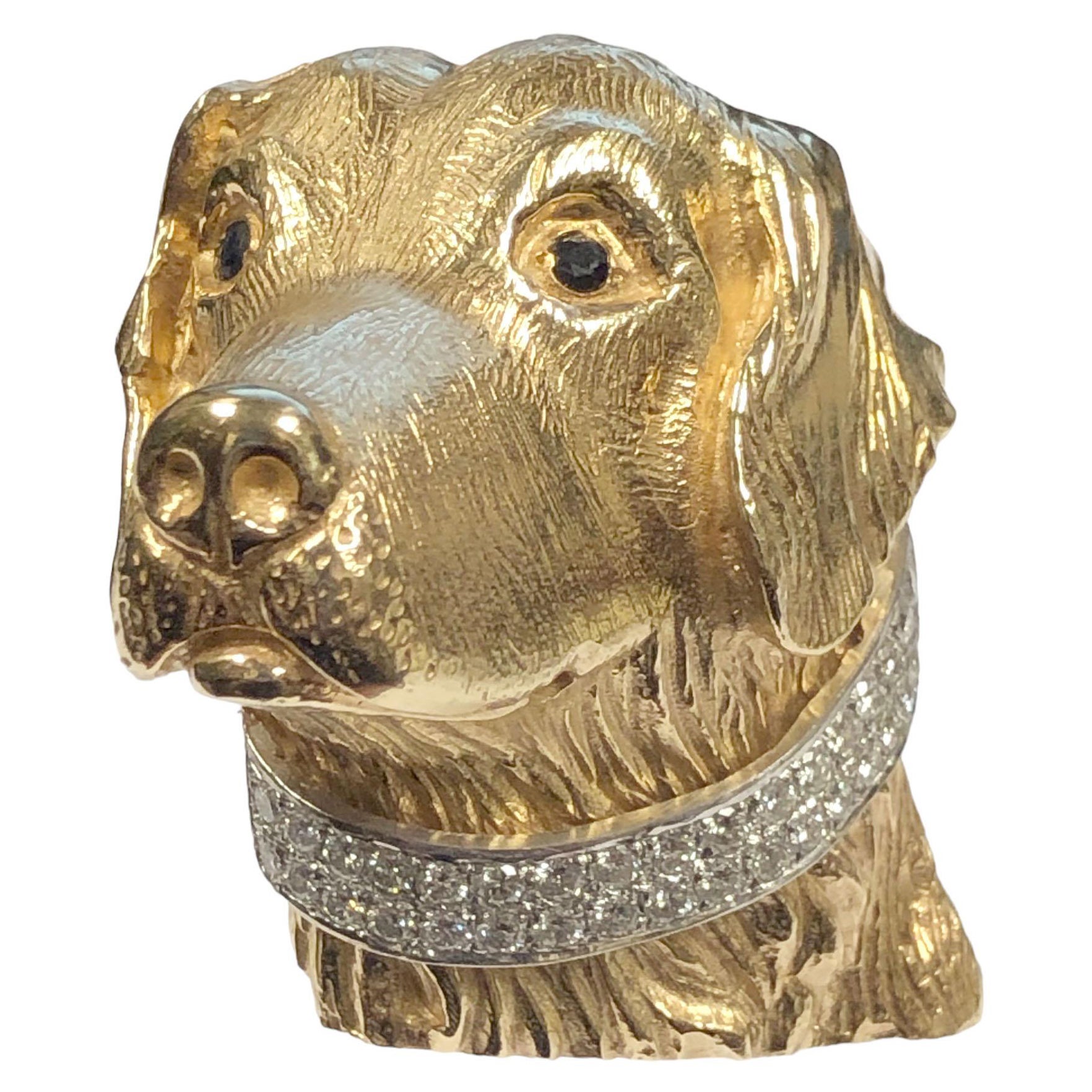 Vintage Labrador Dog Large Gold and Diamond Brooch Pendant