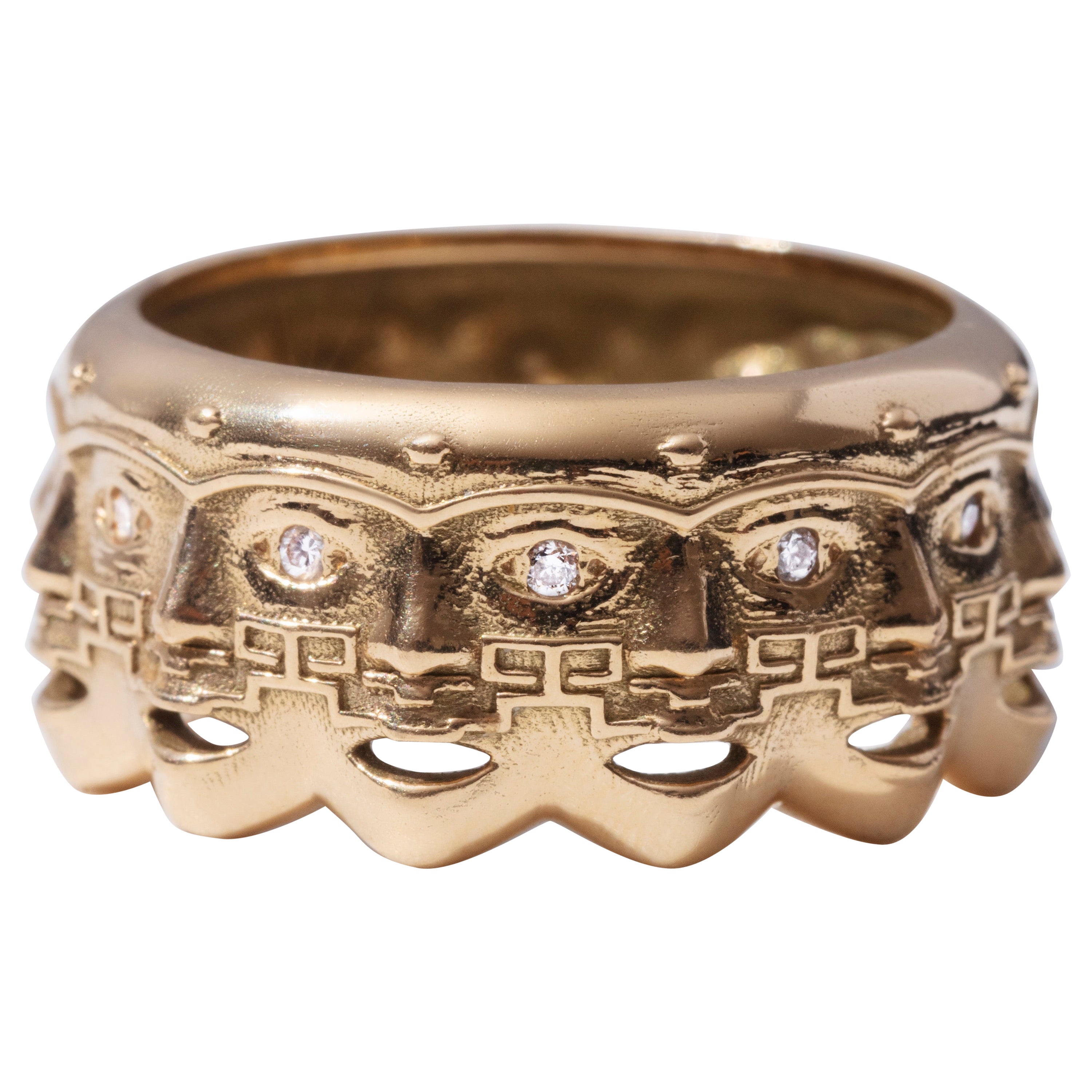 Gala is Love Jewelry Malinaltepec Mask 18-Karat Gold and Diamonds Ring For Sale