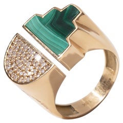 Gala is Love Jewelry Tehotihuacan Ring aus 18 Karat Gold mit Diamanten und Malachit