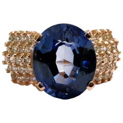 New African IF 6.30 Ct Deep Blue & White Sapphire Rose Gold Plated Sterling Ring
