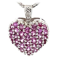Collier en forme de cœur en or blanc 14 carats avec topaze rose et diamant
