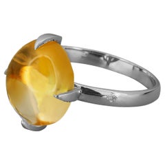 Ring with Citrine Cabochon and Diamonds