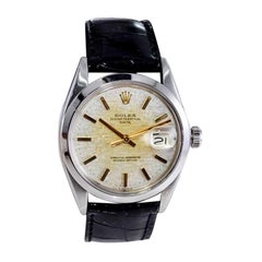 Rolex Stahl Oyster Perpetual Date mit außergewöhnlichem patiniertem Zifferblatt 1970er Jahre