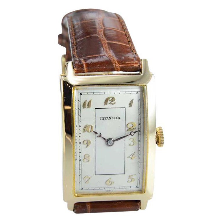 Tiffany & Co. by International 18 Karat Gold Art Deco Tank Watch, circa 1930 For Sale 4