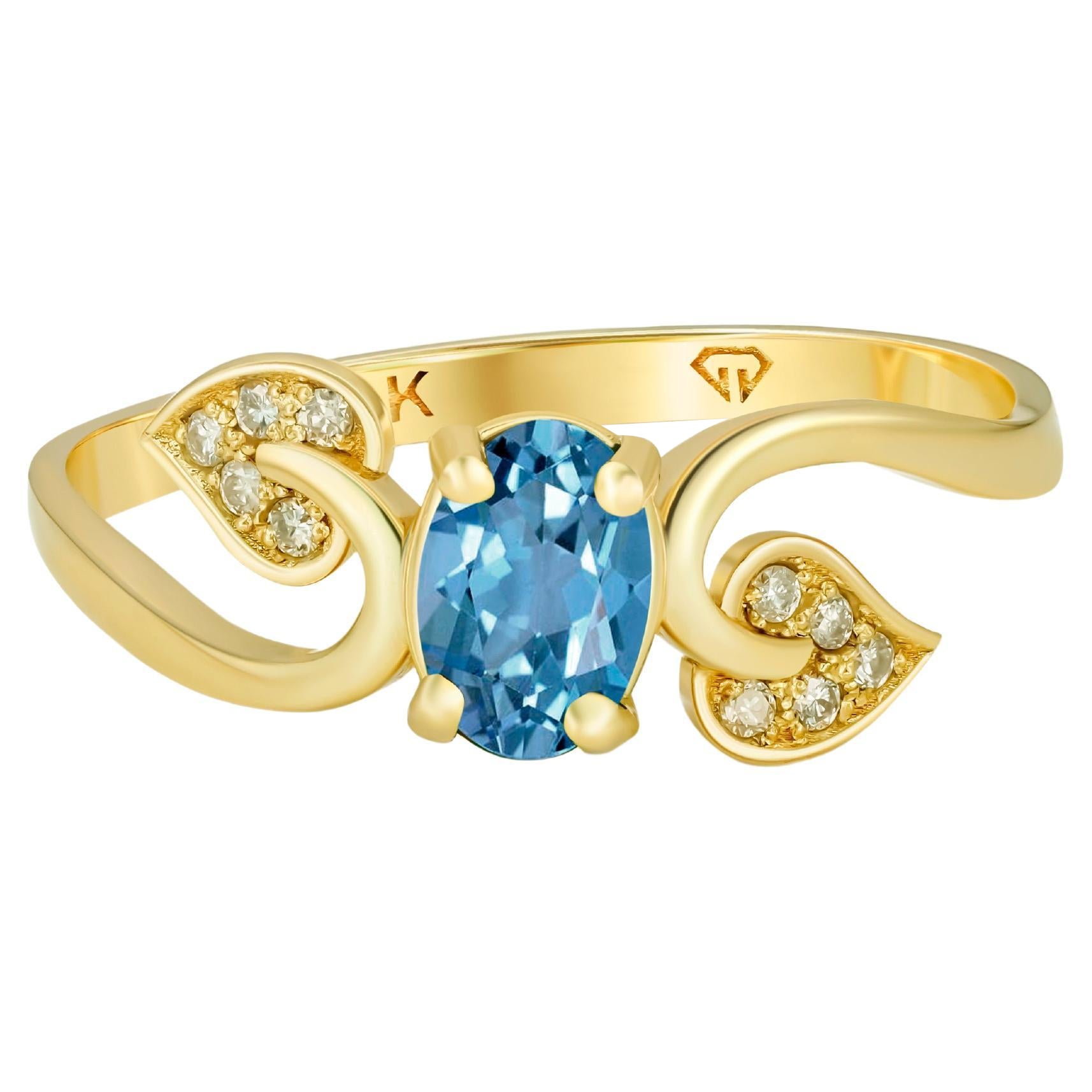 Sky Blue Topaz Ring, Genuine Topaz 14k Gold Ring, Topaz Engagement Ring