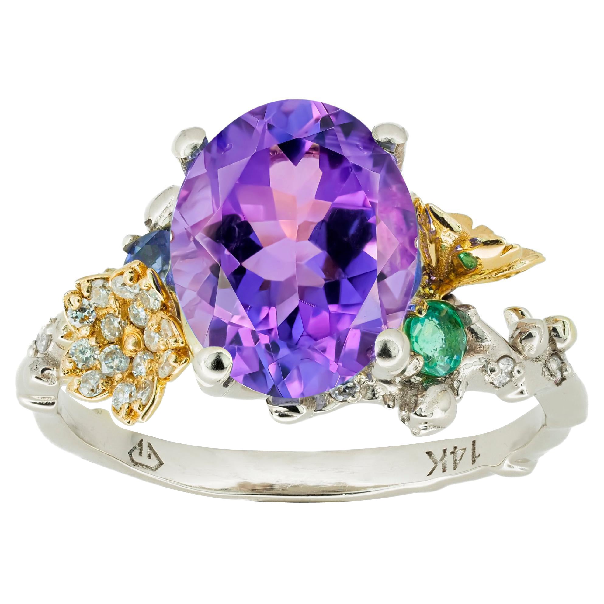 Amethyst 14k Gold Ring, echter Amethyst-Ring, Amethyst-Goldring