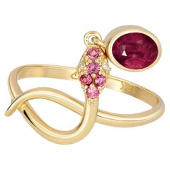 Antique Snake Ring with Ruby, Ruby Gold Ring, Snake Gold Ring