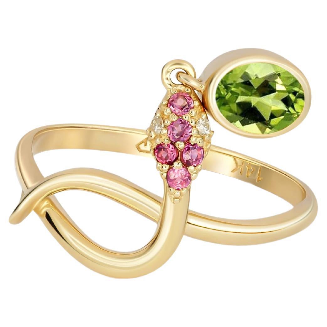 Snake Ring with Peridot, Peridot Gold Ring, Snake Gold Ring For Sale