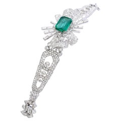 9.50 carat Emerald Diamond Platinum Bracelet convertible Brooch 1940S