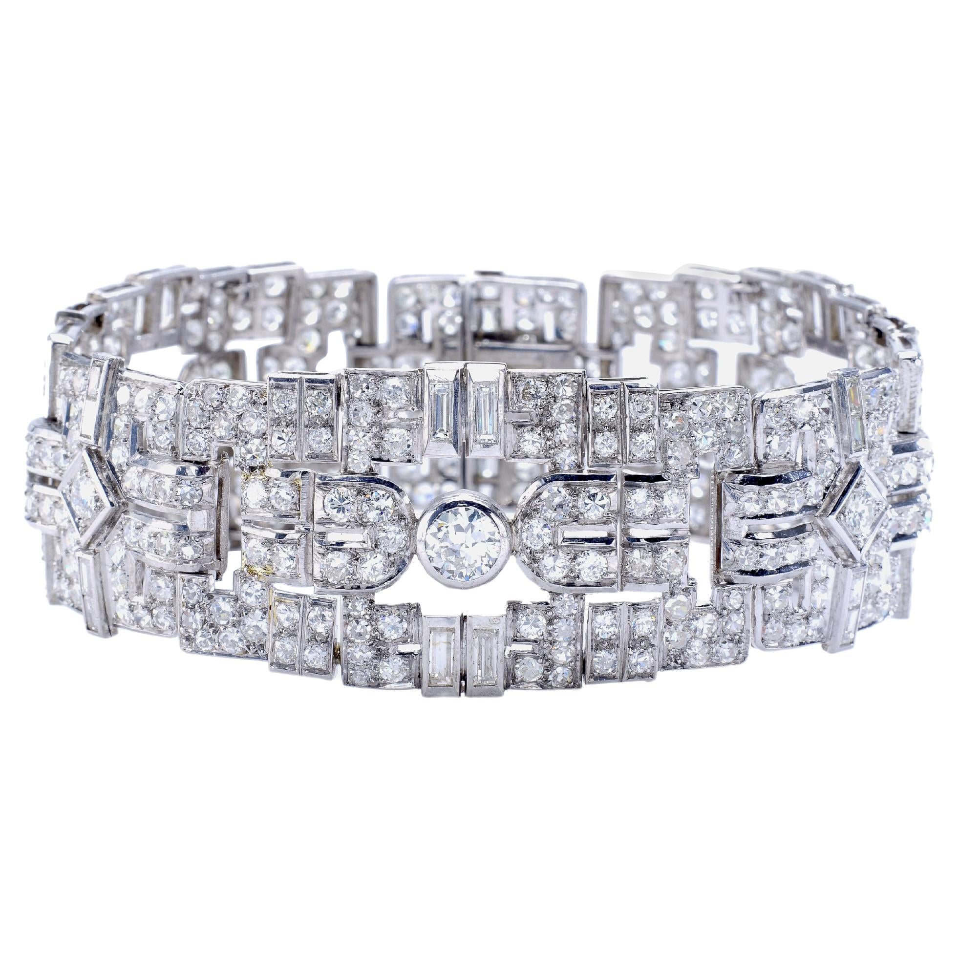 French Art Deco Diamond Platinum Bracelet 1930S For Sale