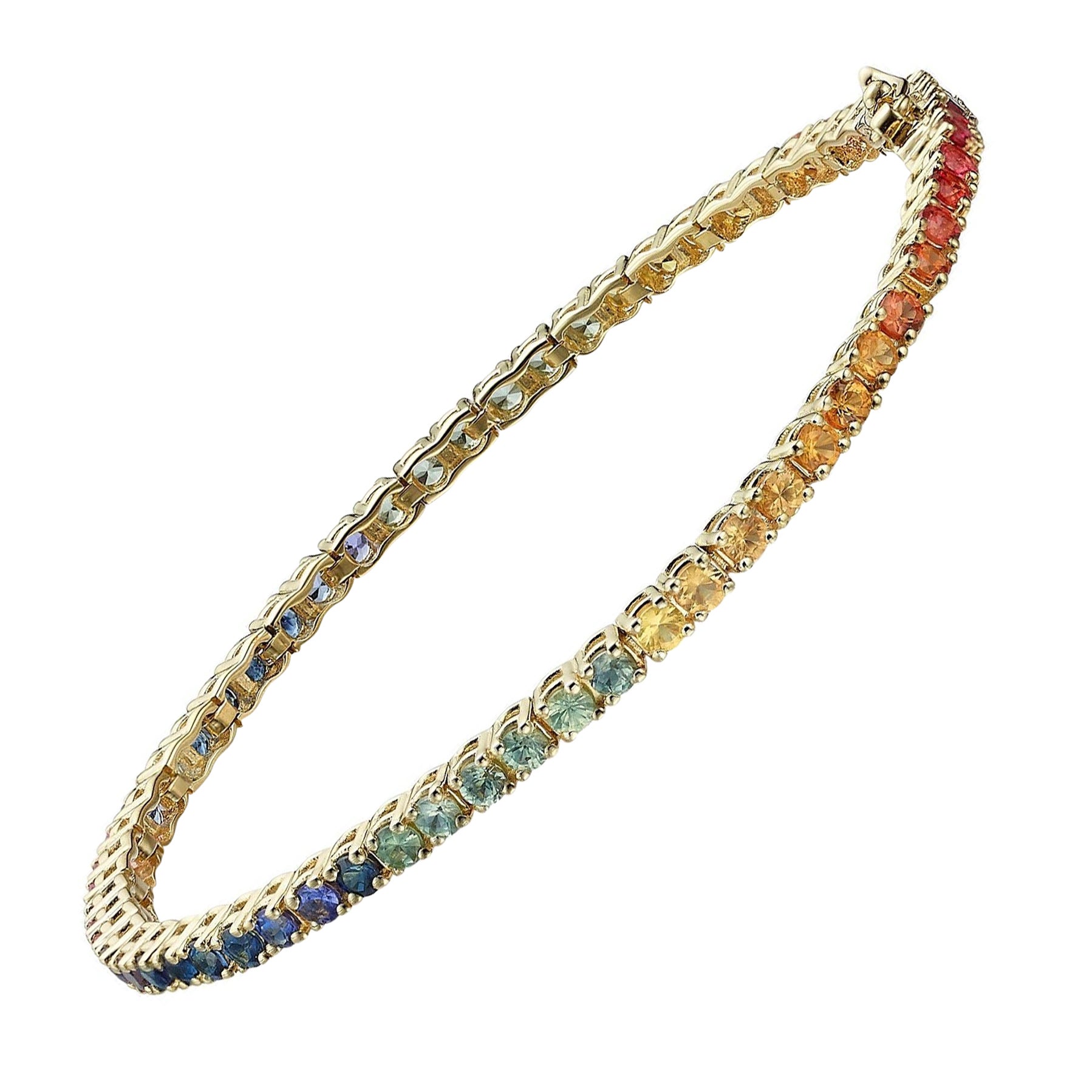 Bracelet tennis en saphir naturel multicolore arc-en-ciel en vente