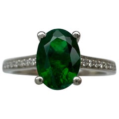 Used 1 Carat Natural Emerald & Diamond Deep Green Oval Cut Platinum Solitaire Ring