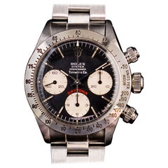 Vintage Rolex Steel Daytona Tiffany & Co Chronograph Black Big Red Dial 6265 Watch, 1974