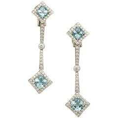 Tanagro 4.23 Carat Aquamarine Diamond Dangling Platinum Earrings 2