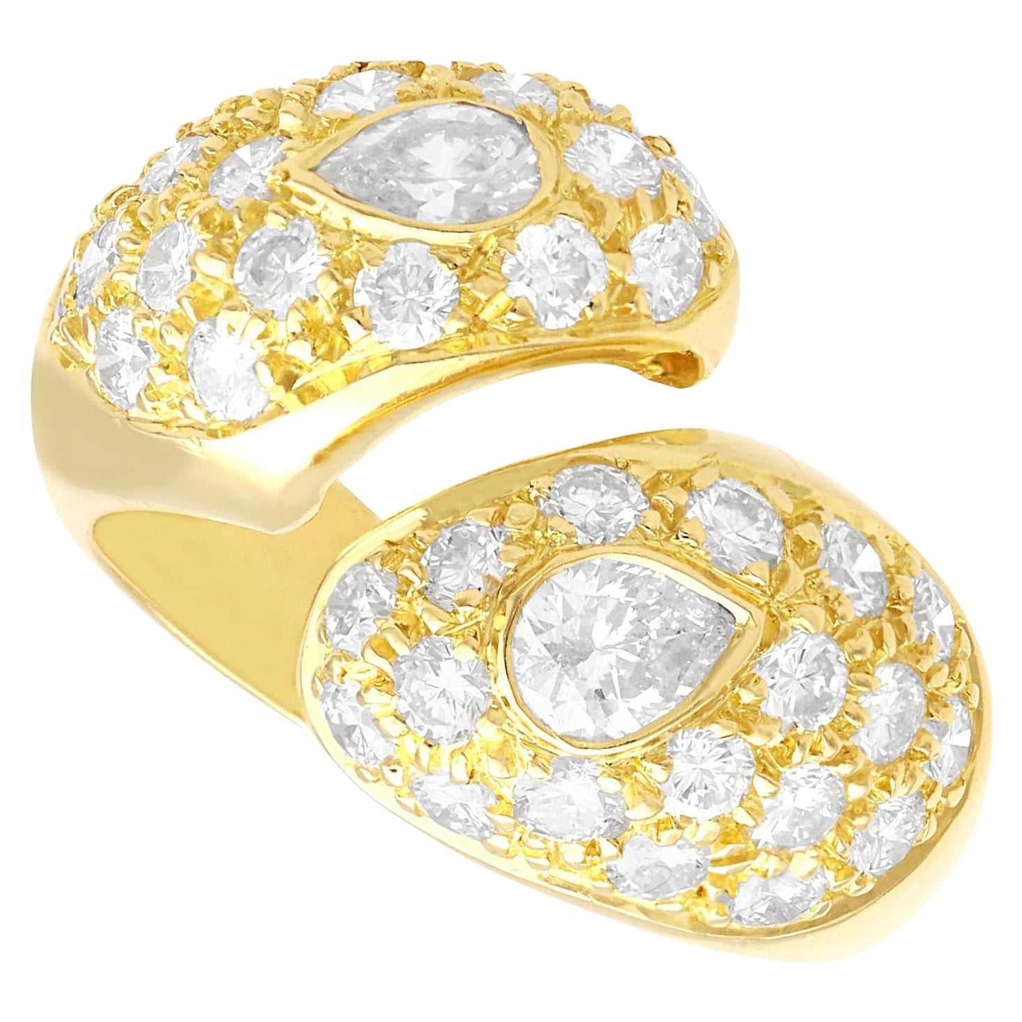 Bague serpent vintage en or jaune 18 carats et diamants de 1,78 carat