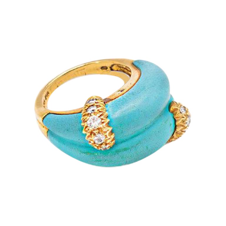 Turquoise and Diamonds Ring For Sale