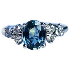 Used 0.95 ct Sapphire & diamonds ring, Australian Parti Sapphire Cluster Ring