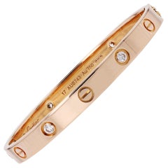Cartier Love 4 Diamonds 18 Karat Rose Gold Bangle Bracelet Diameter 17