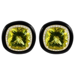 Orecchino Art Deco con quarzo limone, diamante e onice aureolato 27,72 CT in oro 18 carati