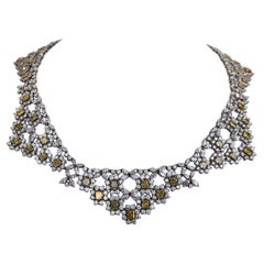 Yellow Diamond Radiant and White Diamond Necklace in Platinum & 18K Yellow Gold