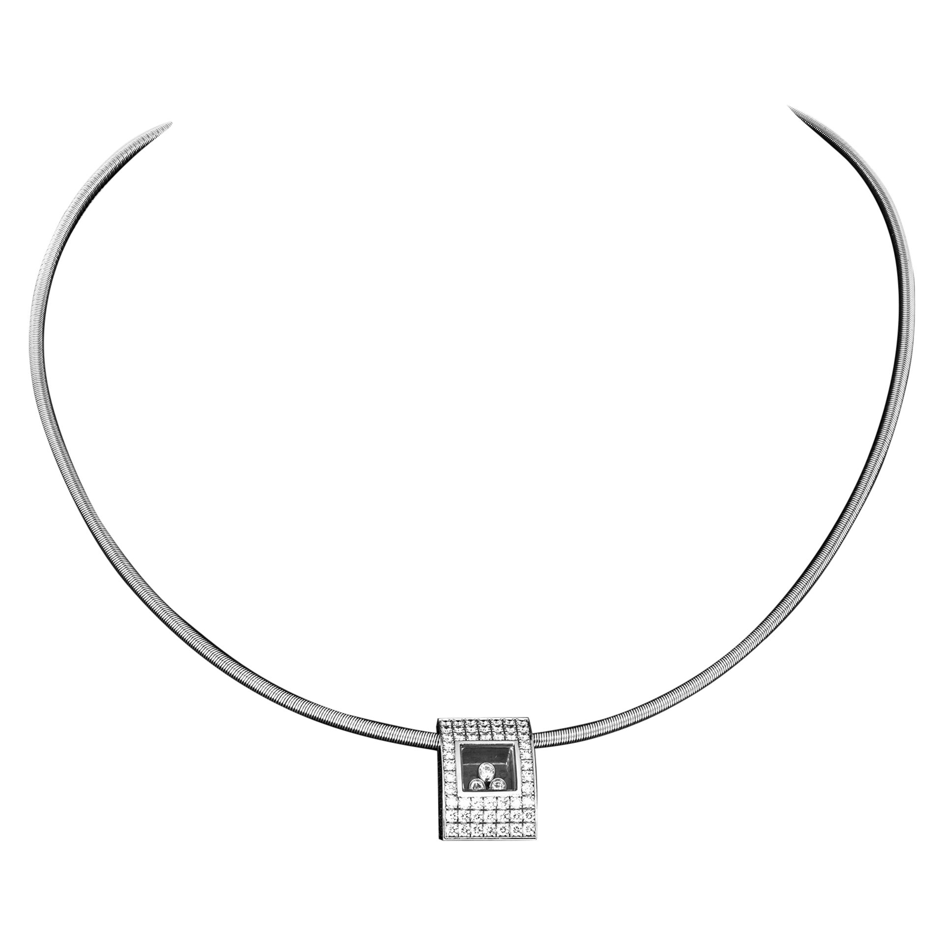 Chopard Happy Curves Diamond 18k White Gold Pendant Collar Necklace For Sale